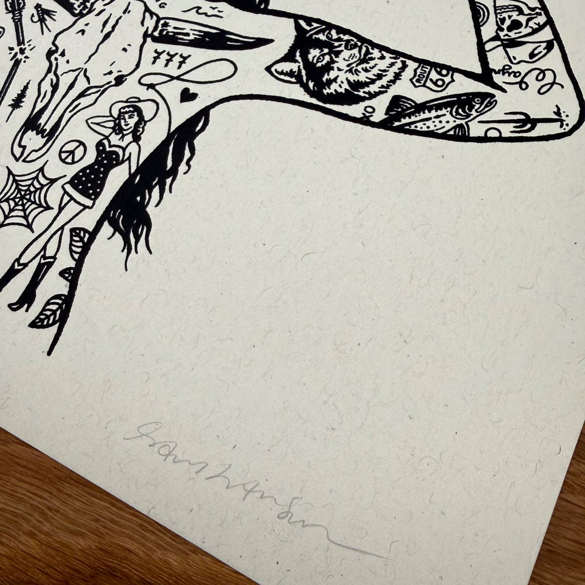Tattooed Cowgirl 4 - Signed 10x8in Silkscreen Print on Recycled Paper