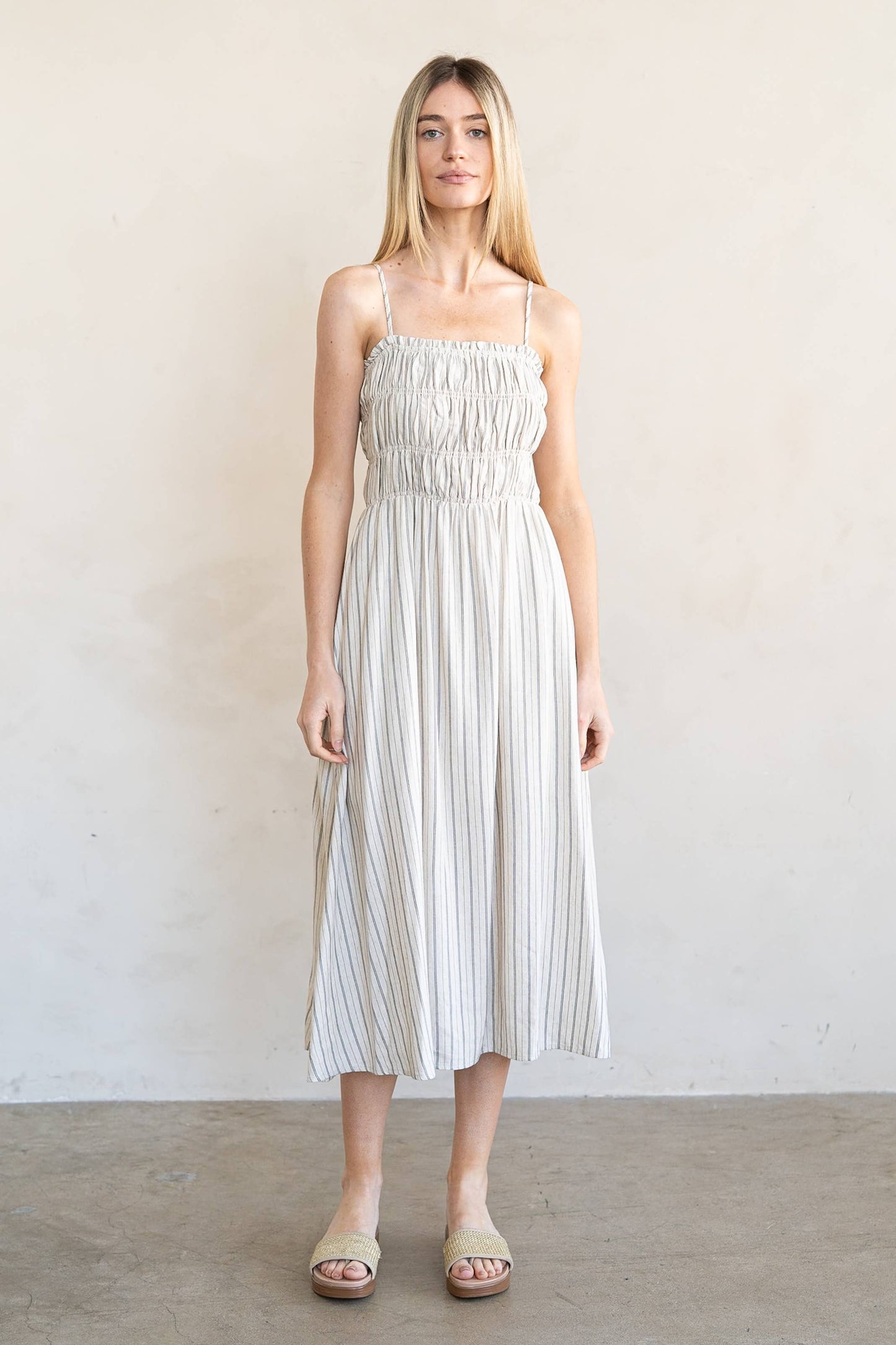 Striped Smocked Midi Dress