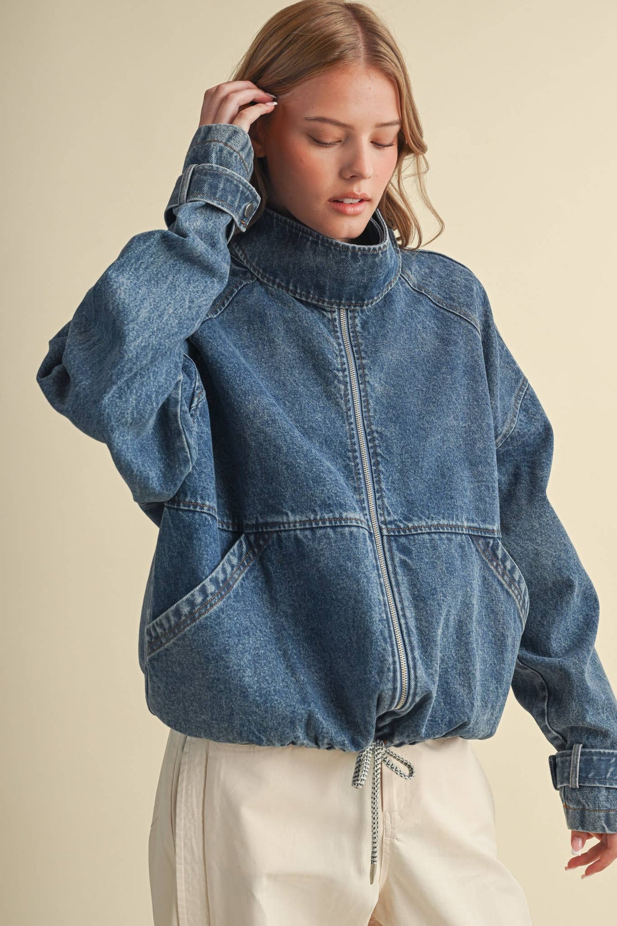 Drawstring Hem Denim Jacket