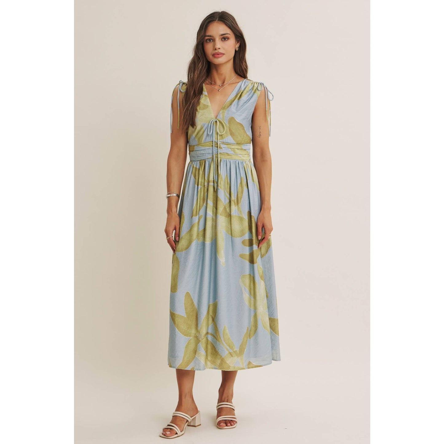 TROPICAL SUNSET OVERSIZED FLORAL MIDI WITH SHOULDER CUTOUT