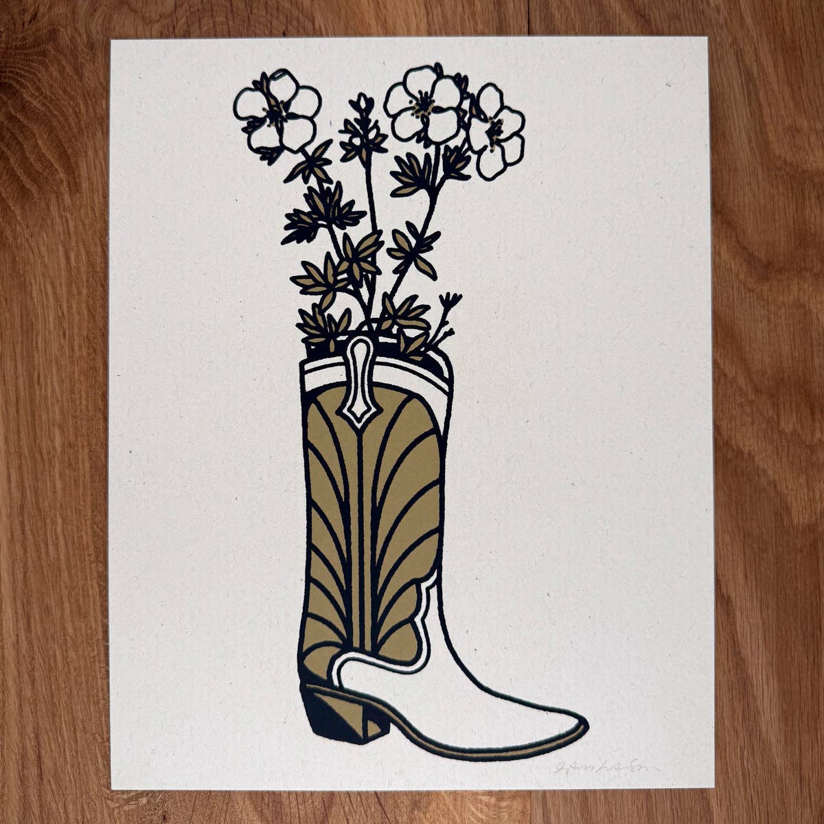 Mountain Flower Boot - Signed 8x10in Silkscreen Print on Recycled Paper