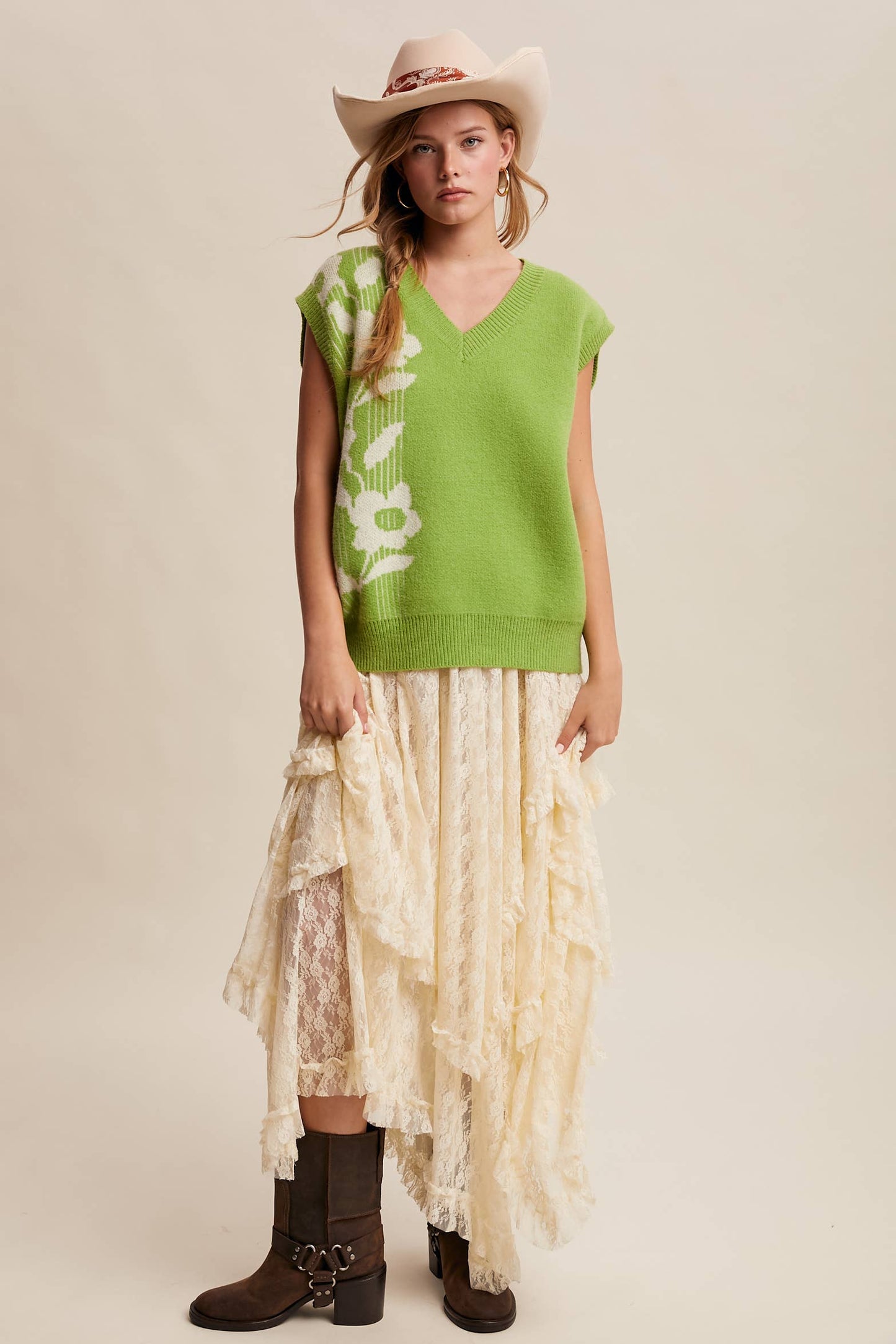 Intarsia Floral Knit Sweater Vest