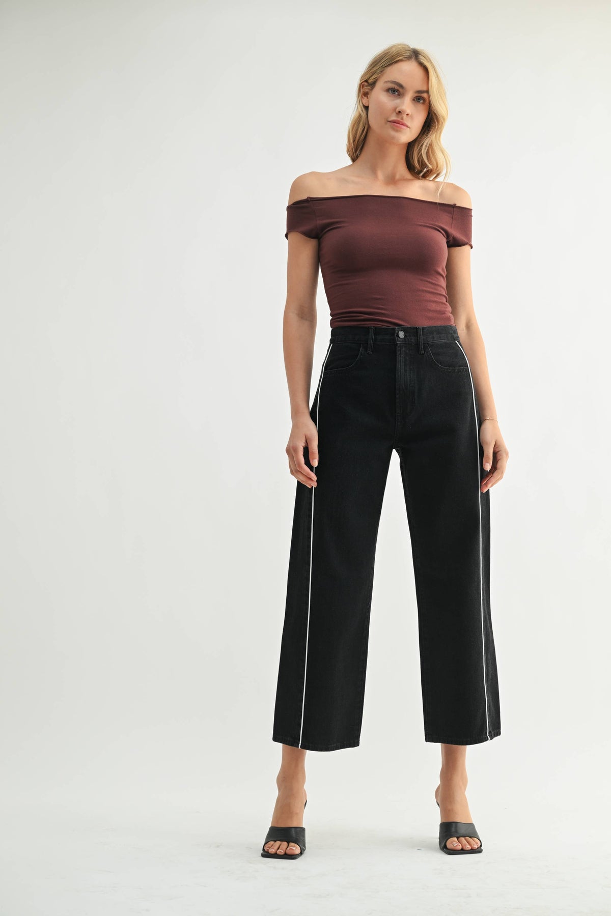 Blaire black barrel jean with white piping by Just Black Denim at Imogene Was Here