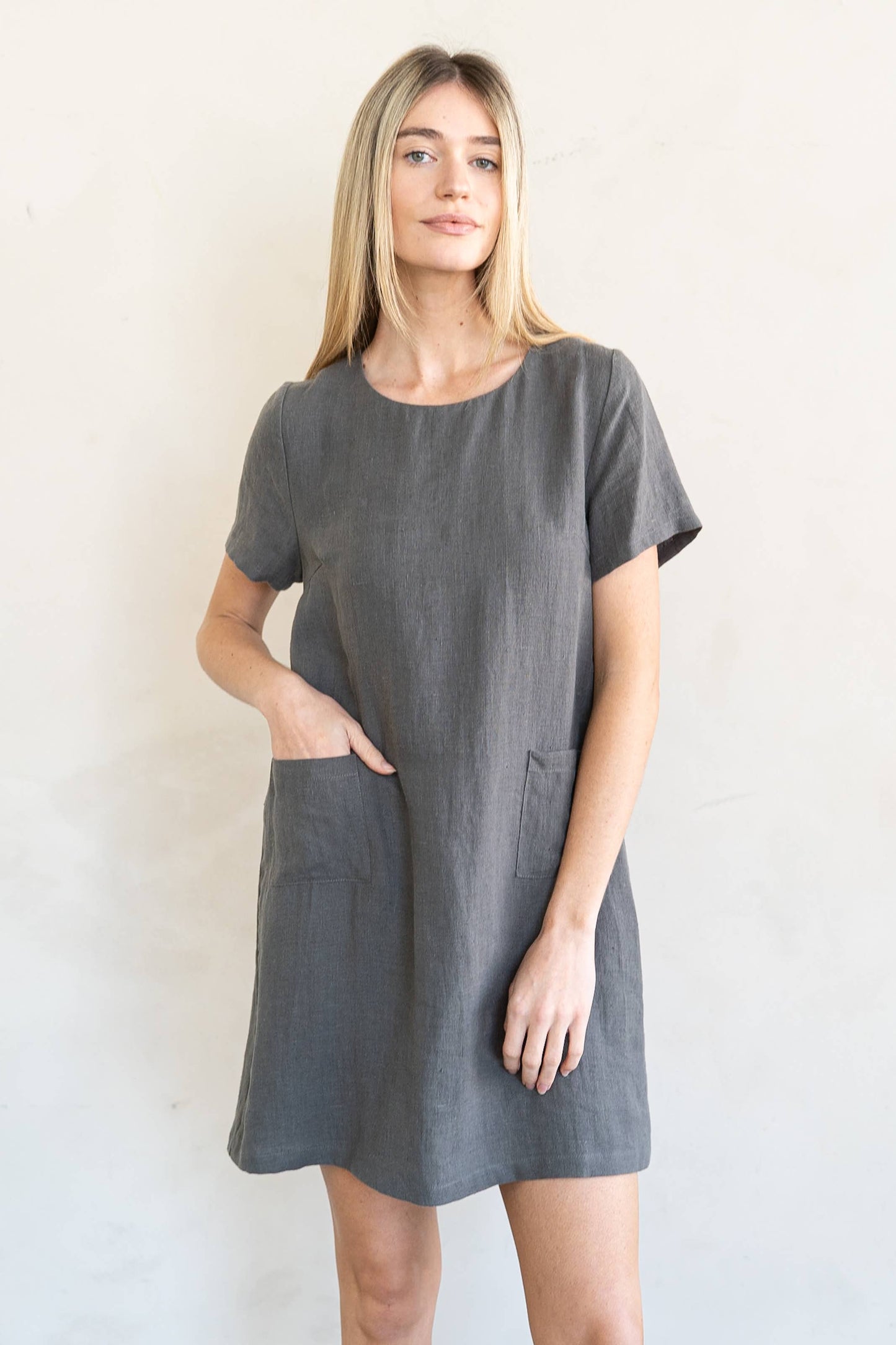 Crew Neck Casual Mini Linen Dress