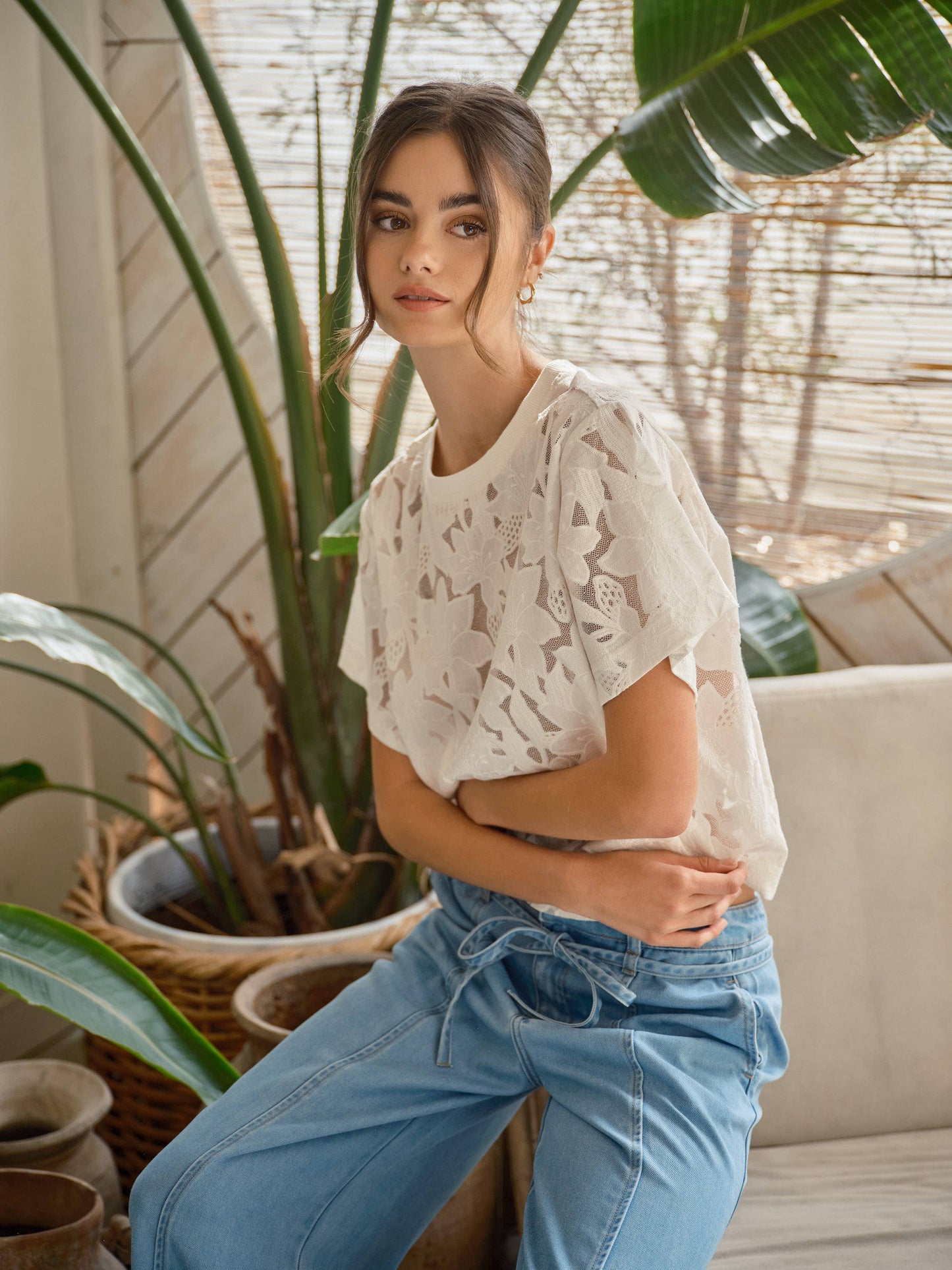 White Lace Floral T Shirt
