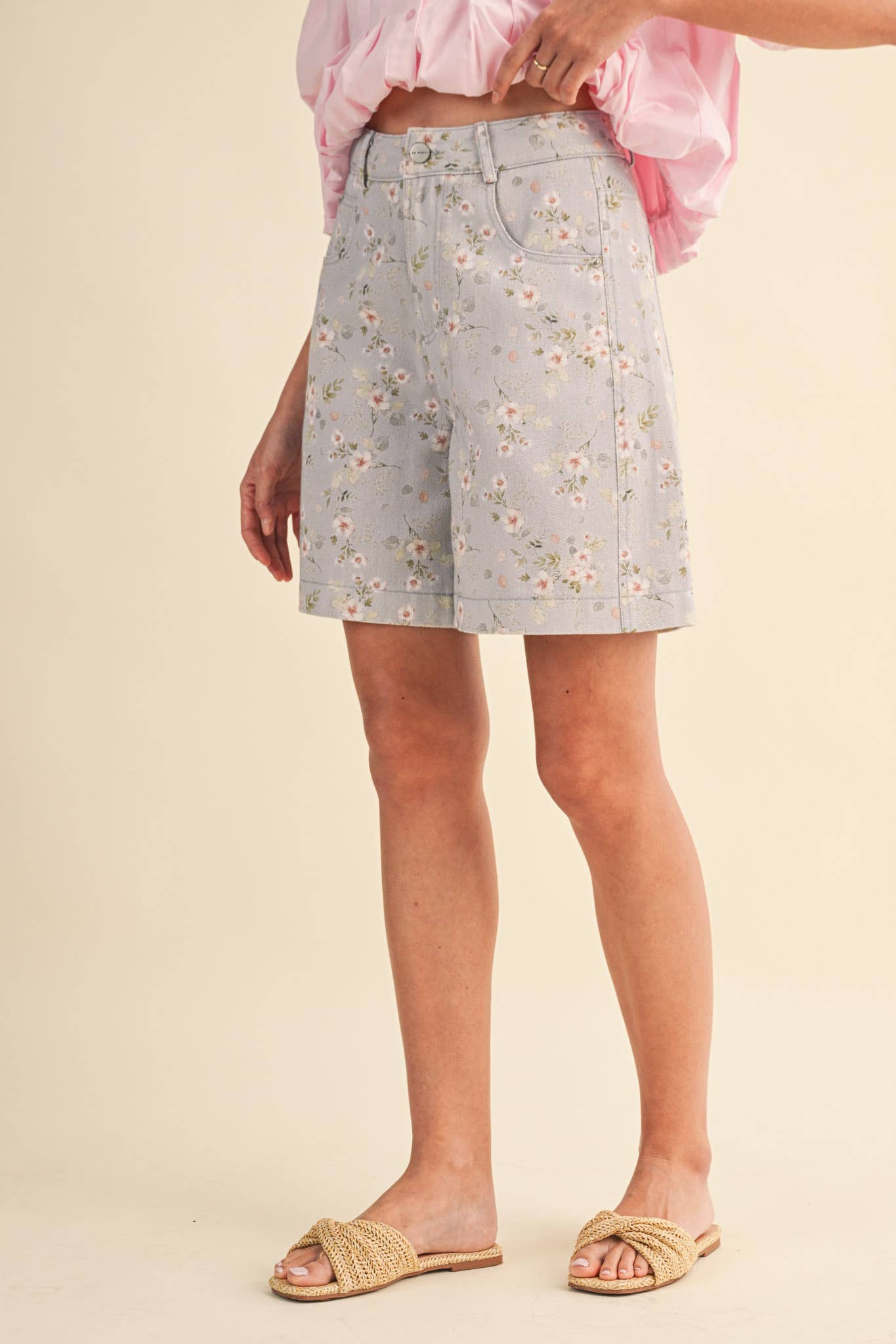 Denim Floral Bermuda Shorts
