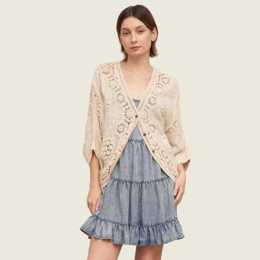 Batwing Crochet Detail Cardigan