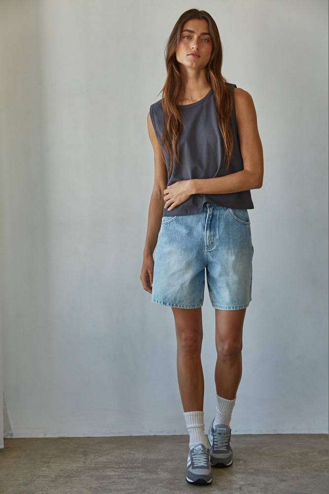 Knit Cotton Crew Neck Sleeveless Crop Top