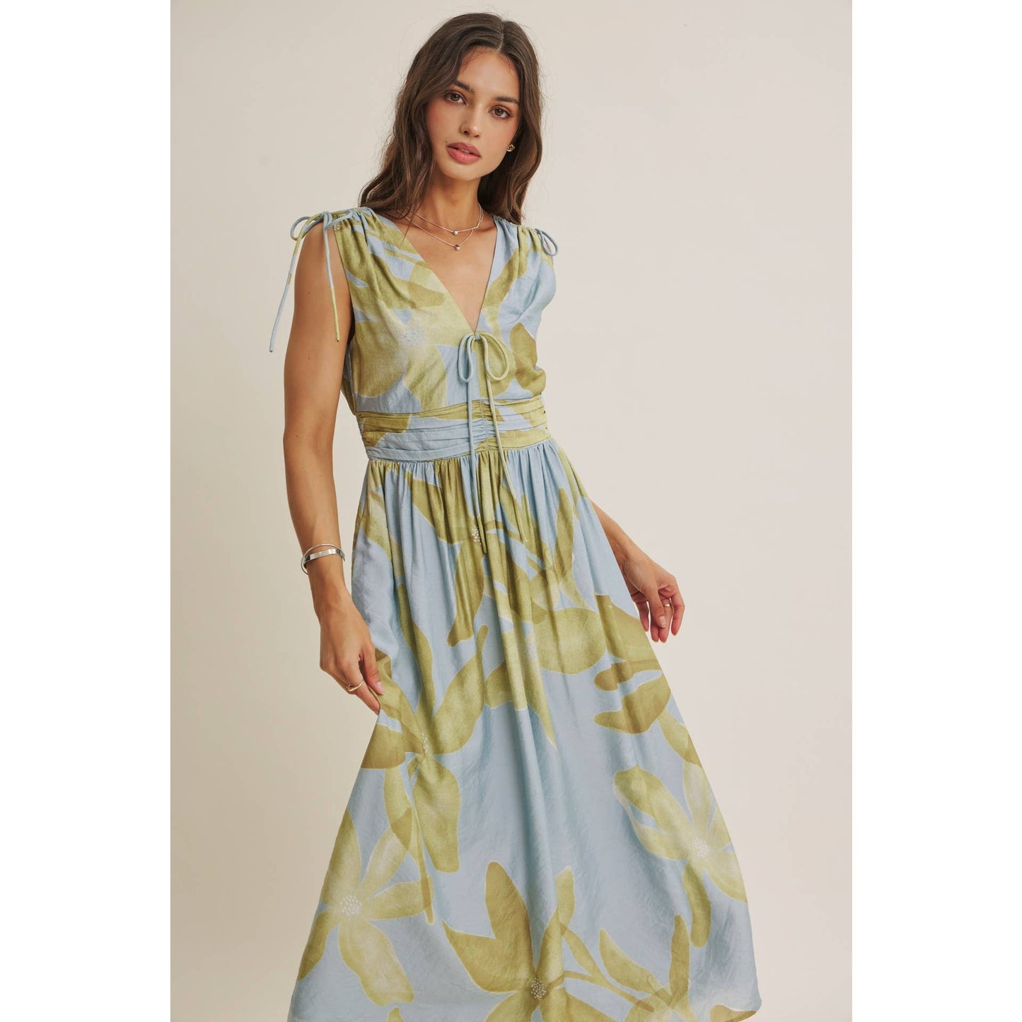 TROPICAL SUNSET OVERSIZED FLORAL MIDI WITH SHOULDER CUTOUT