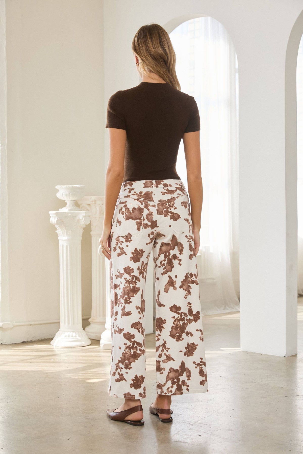 Cow Print Cotton Twill Pants