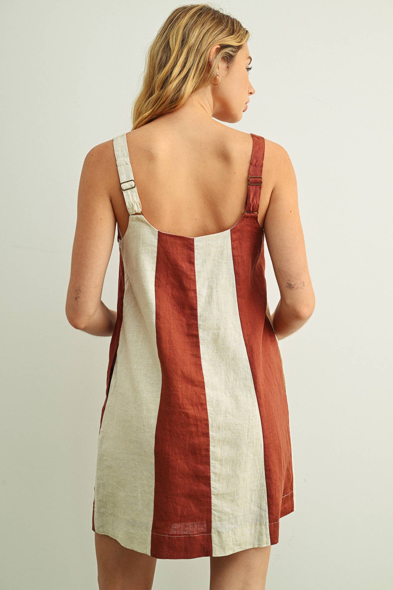 COLOR BLOCK LINEN MINI DRESS