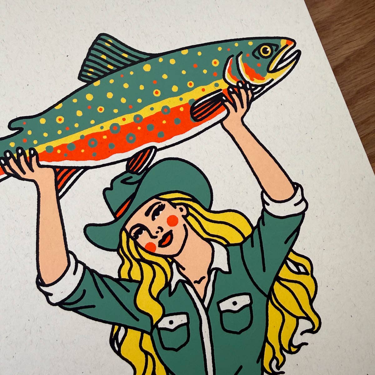 Brook Trout Cowgirl #1 - Signed 8x10in Silkscreen Print on Recycled Paper