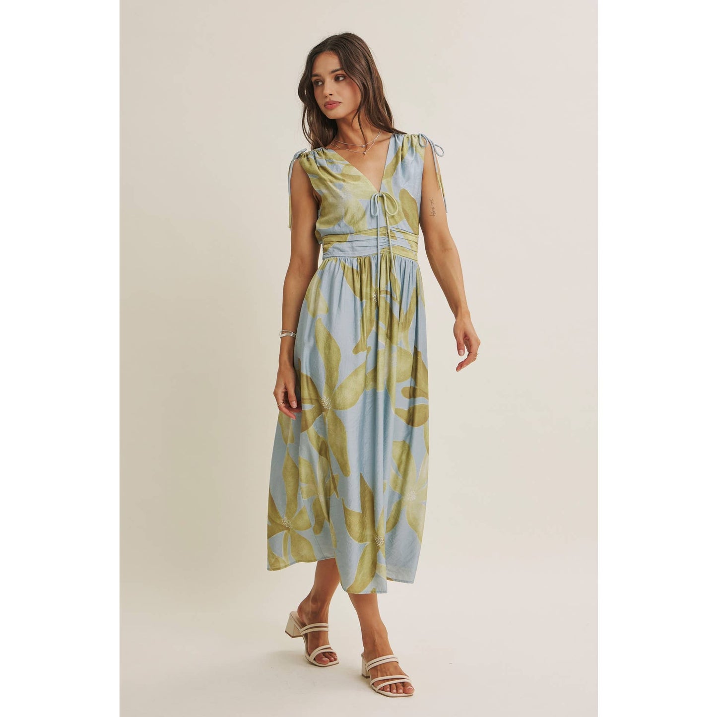 TROPICAL SUNSET OVERSIZED FLORAL MIDI WITH SHOULDER CUTOUT
