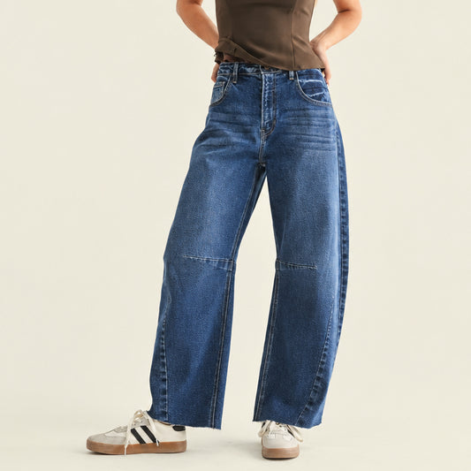 Raw Hem Barrel Jean w/ Seams - Just Black Denim