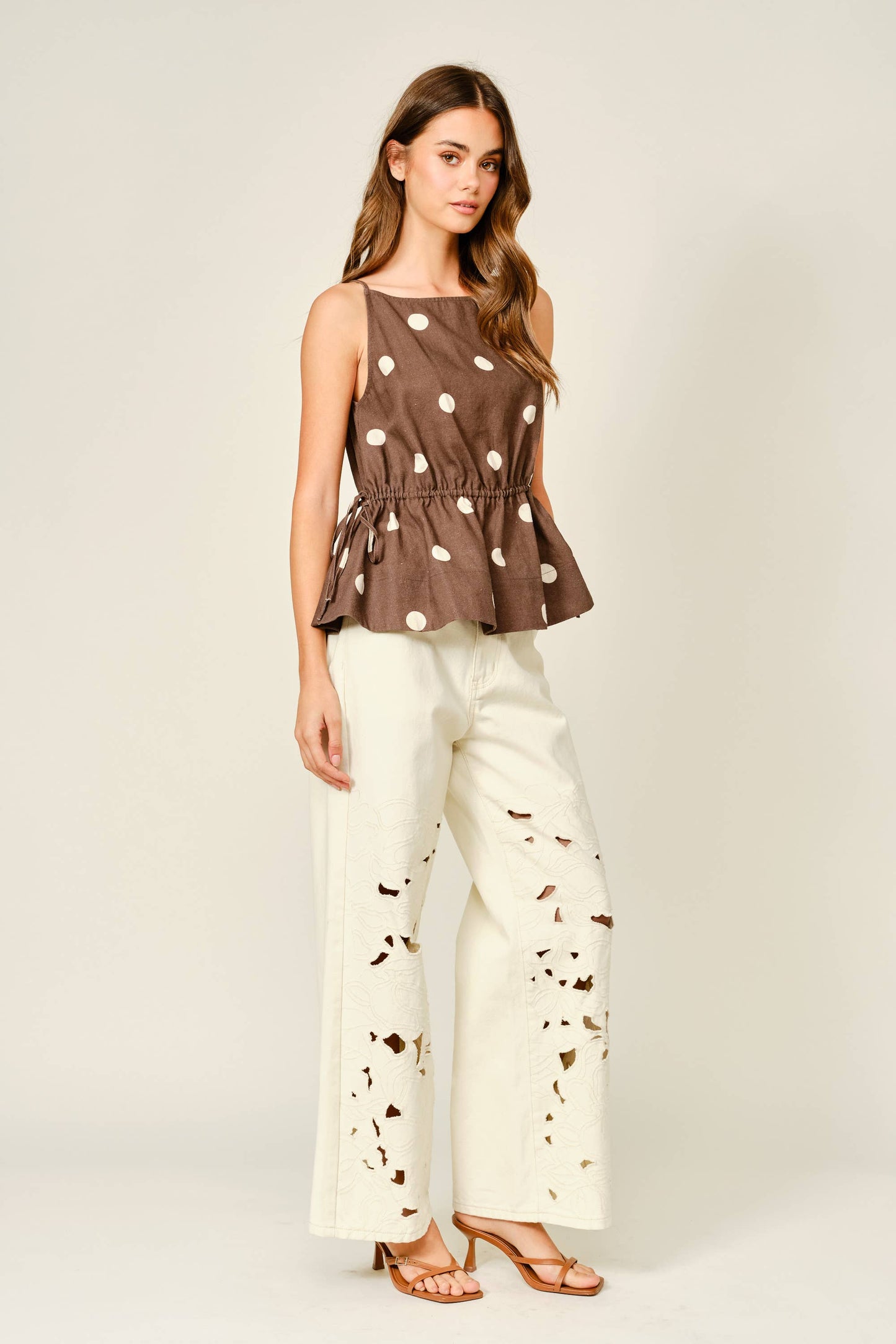 Cut Out Embroidered Wide Leg Jeans