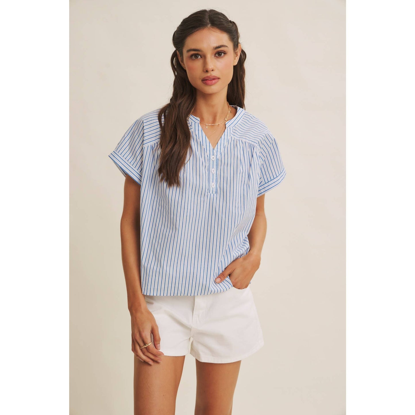 HARBOR MORNING CANDY STRIPE DROP SHOULDER BLOUSE TOP