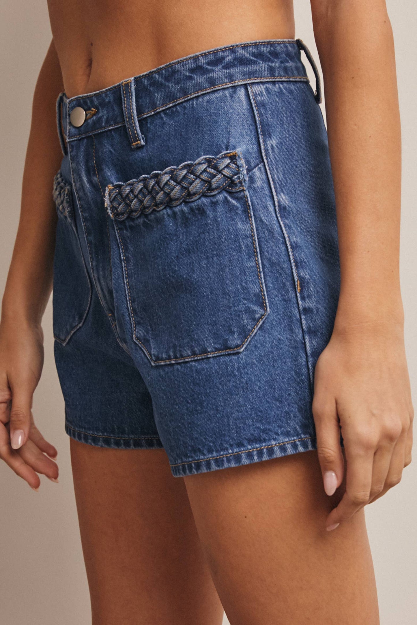 Braided Pocket Denim Shorts FP0015