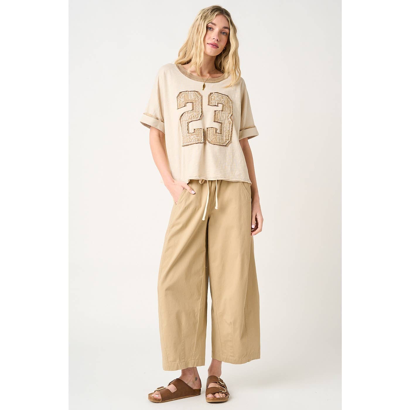 Wide Barrel Leg Drawstring Pants