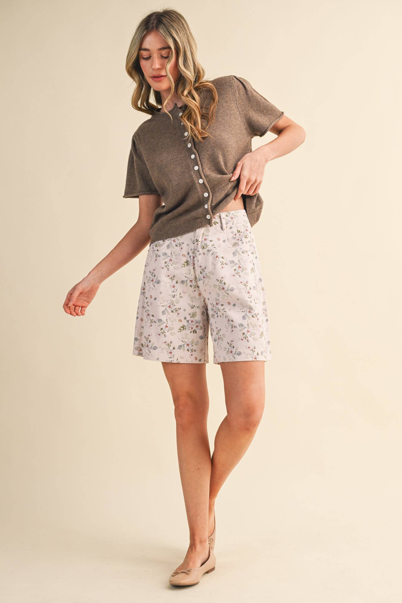 Denim Floral Bermuda Shorts