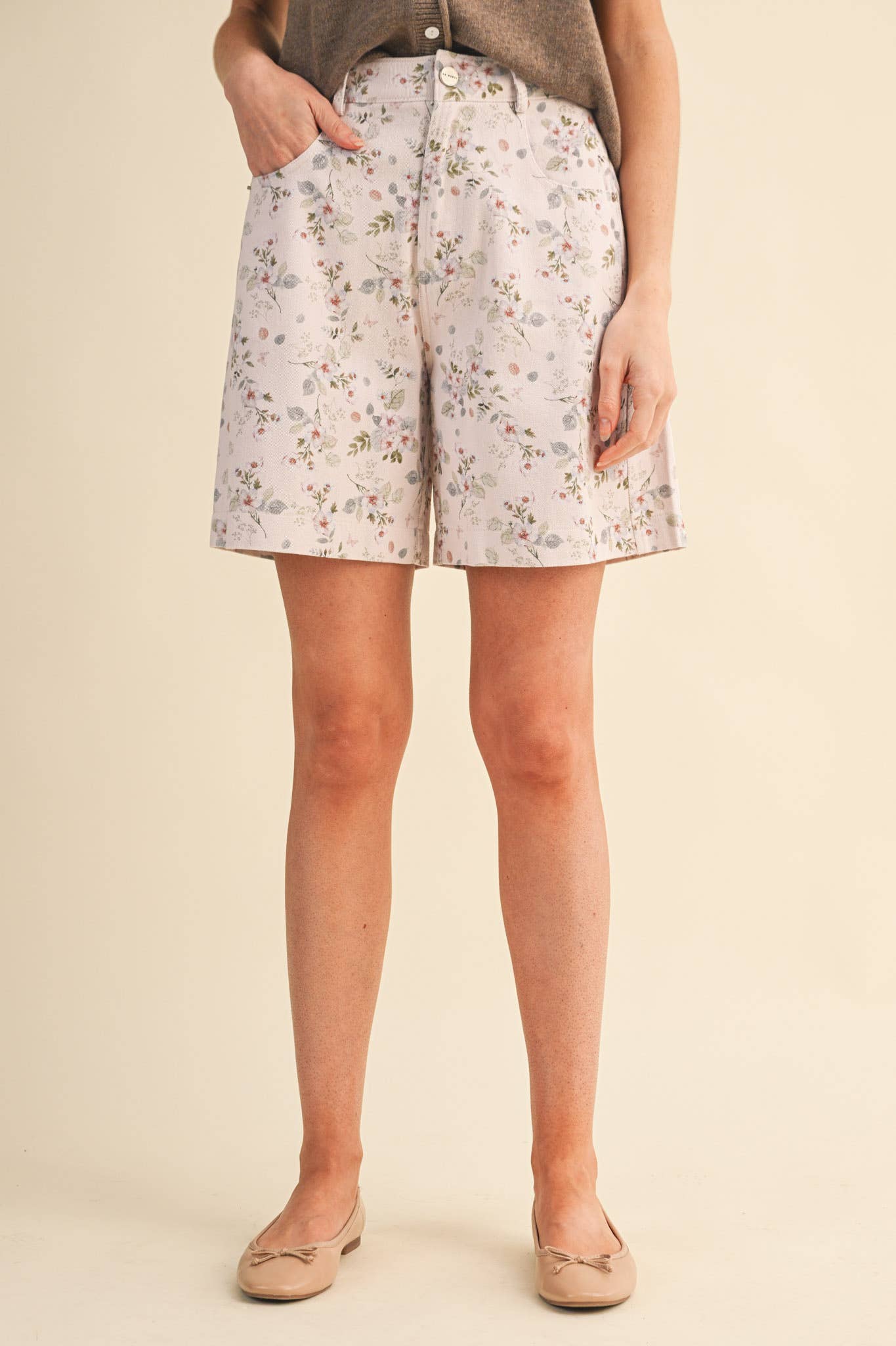 Denim Floral Bermuda Shorts