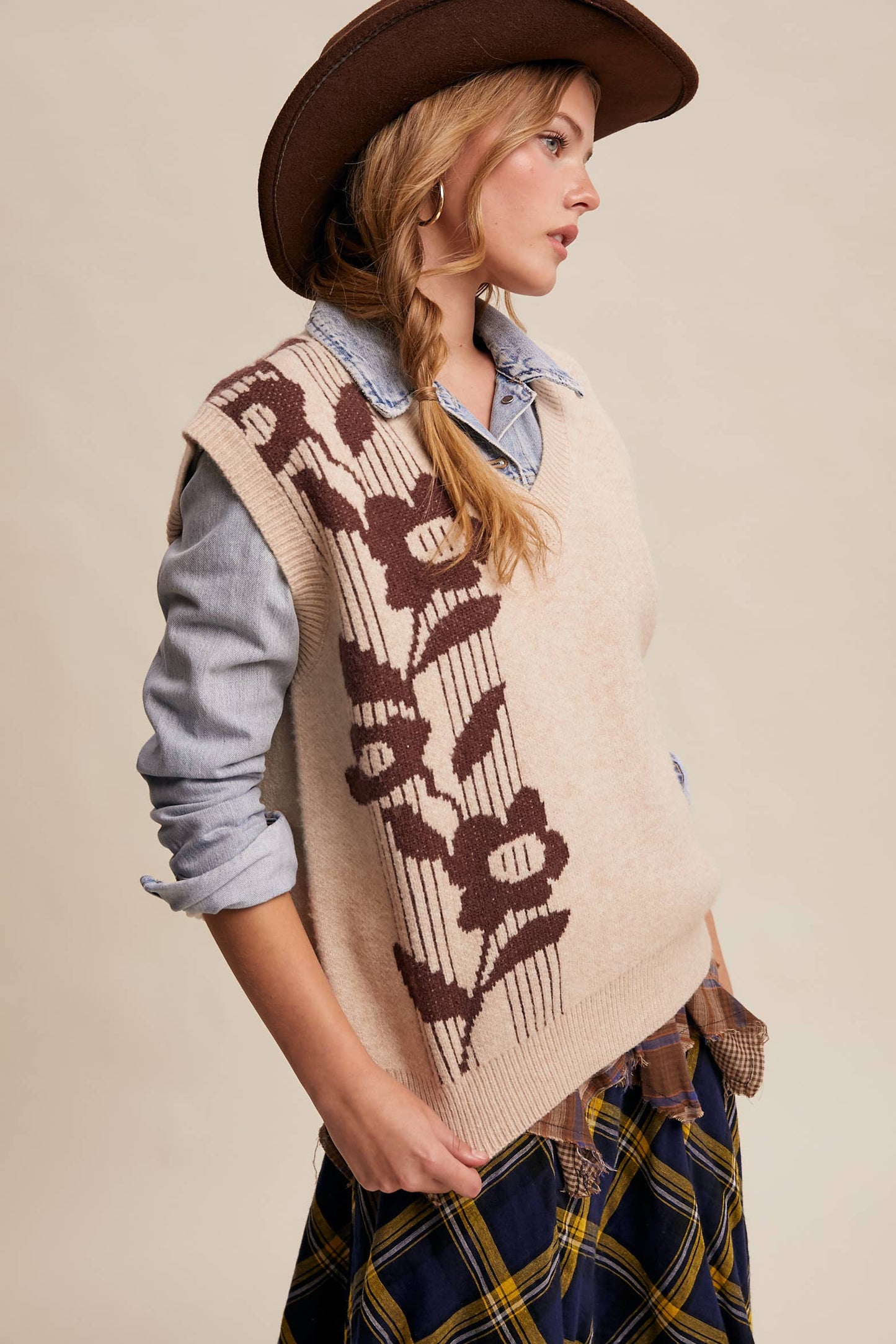 Intarsia Floral Knit Sweater Vest