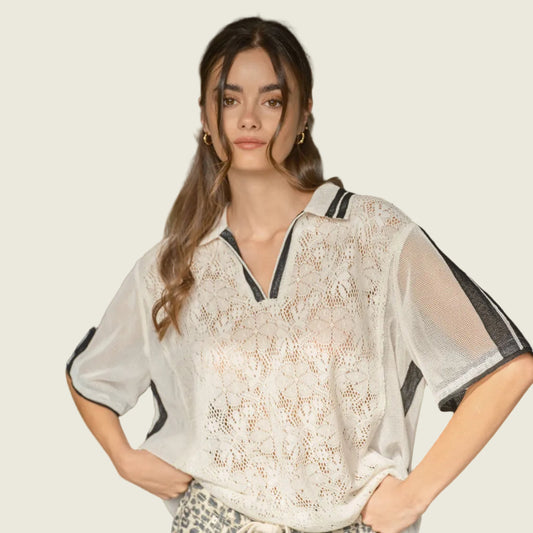 Sporty Oversized Lace Polo Tee