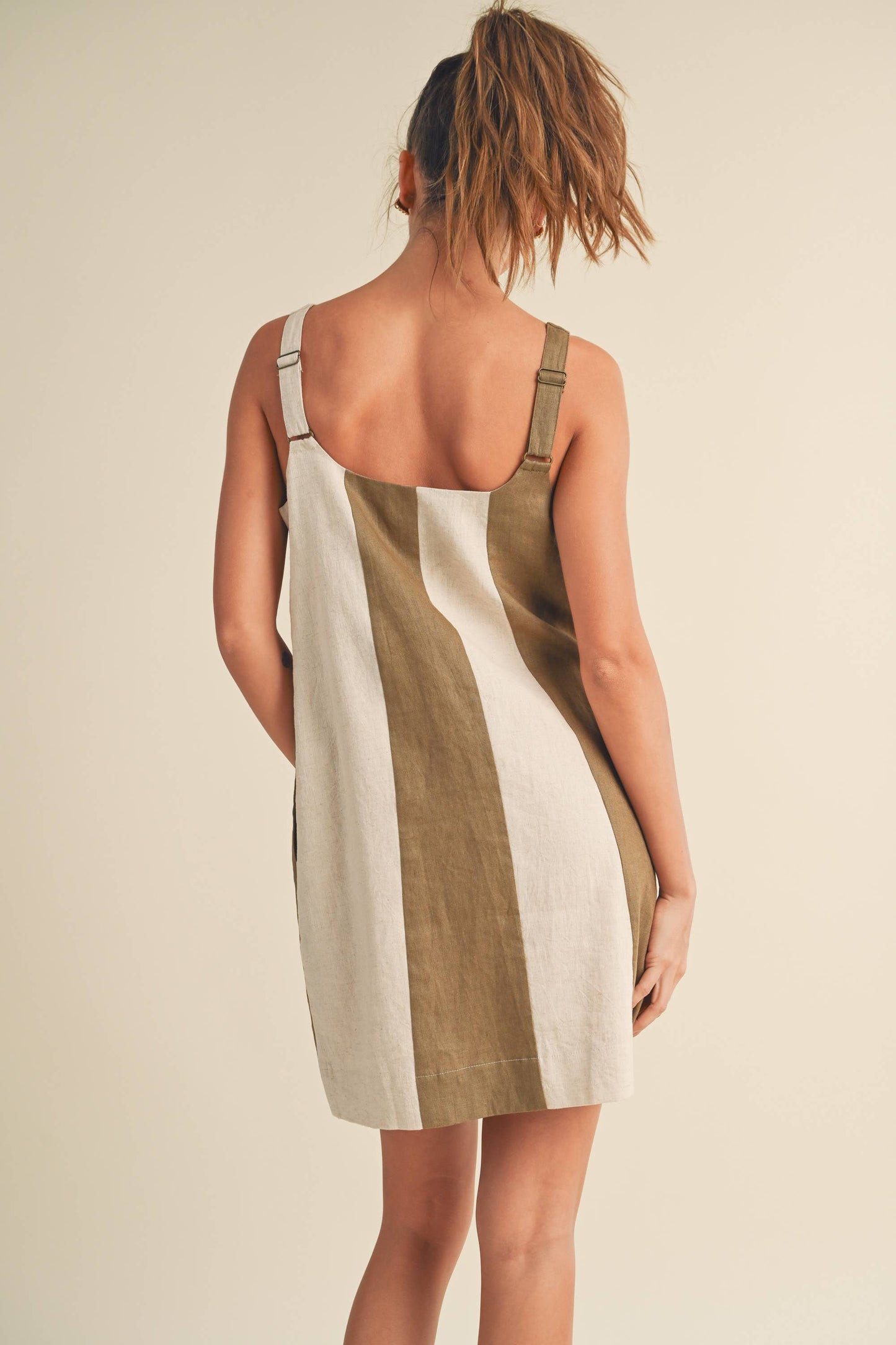 COLOR BLOCK LINEN MINI DRESS