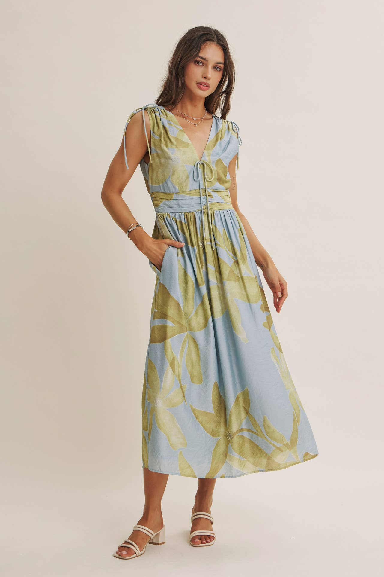 TROPICAL SUNSET OVERSIZED FLORAL MIDI WITH SHOULDER CUTOUT
