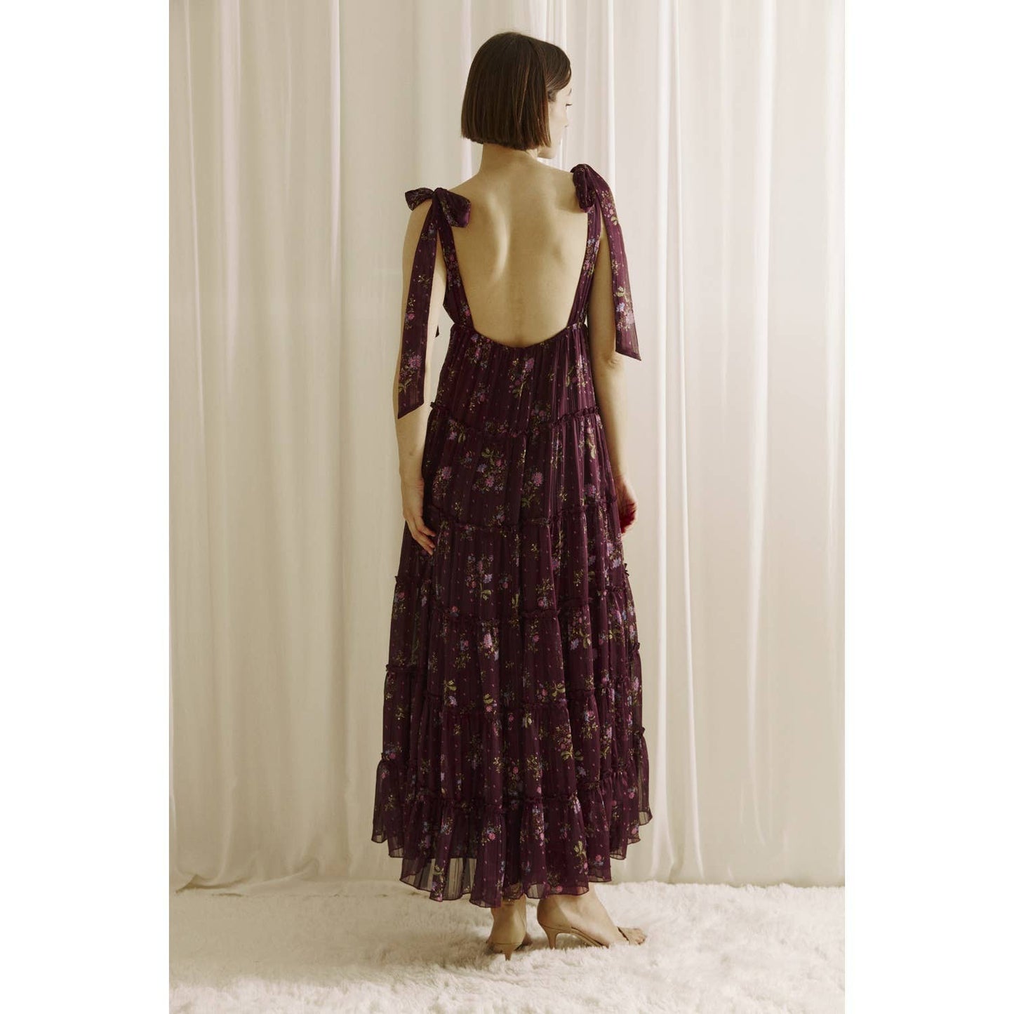 FLORAL PRINT RUFFLED MIDI DRESS
