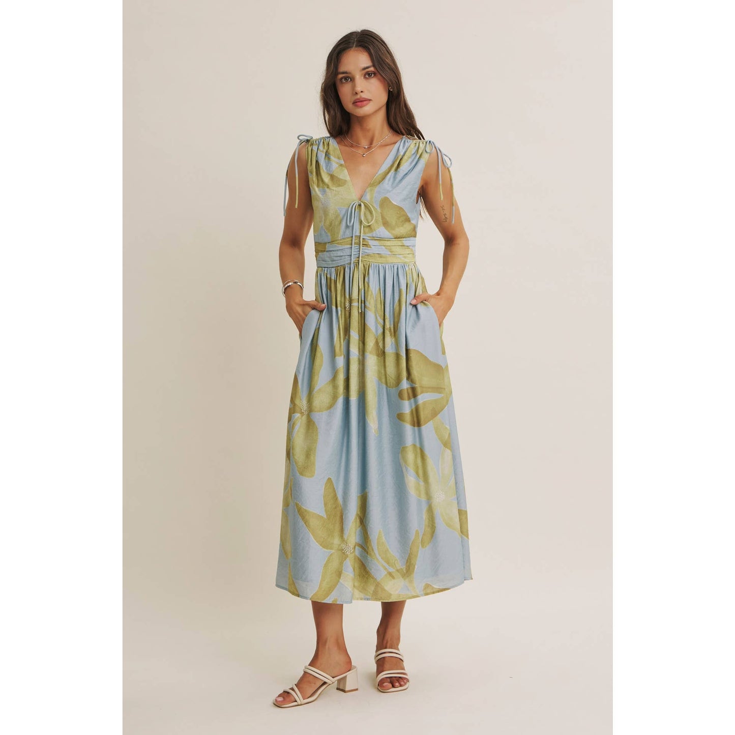 TROPICAL SUNSET OVERSIZED FLORAL MIDI WITH SHOULDER CUTOUT