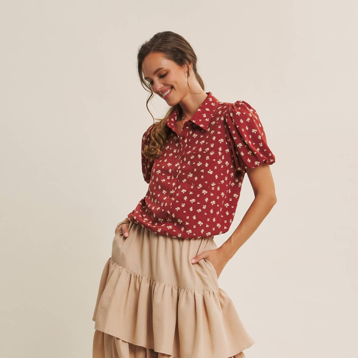 Floral Bubble Hem Blouse