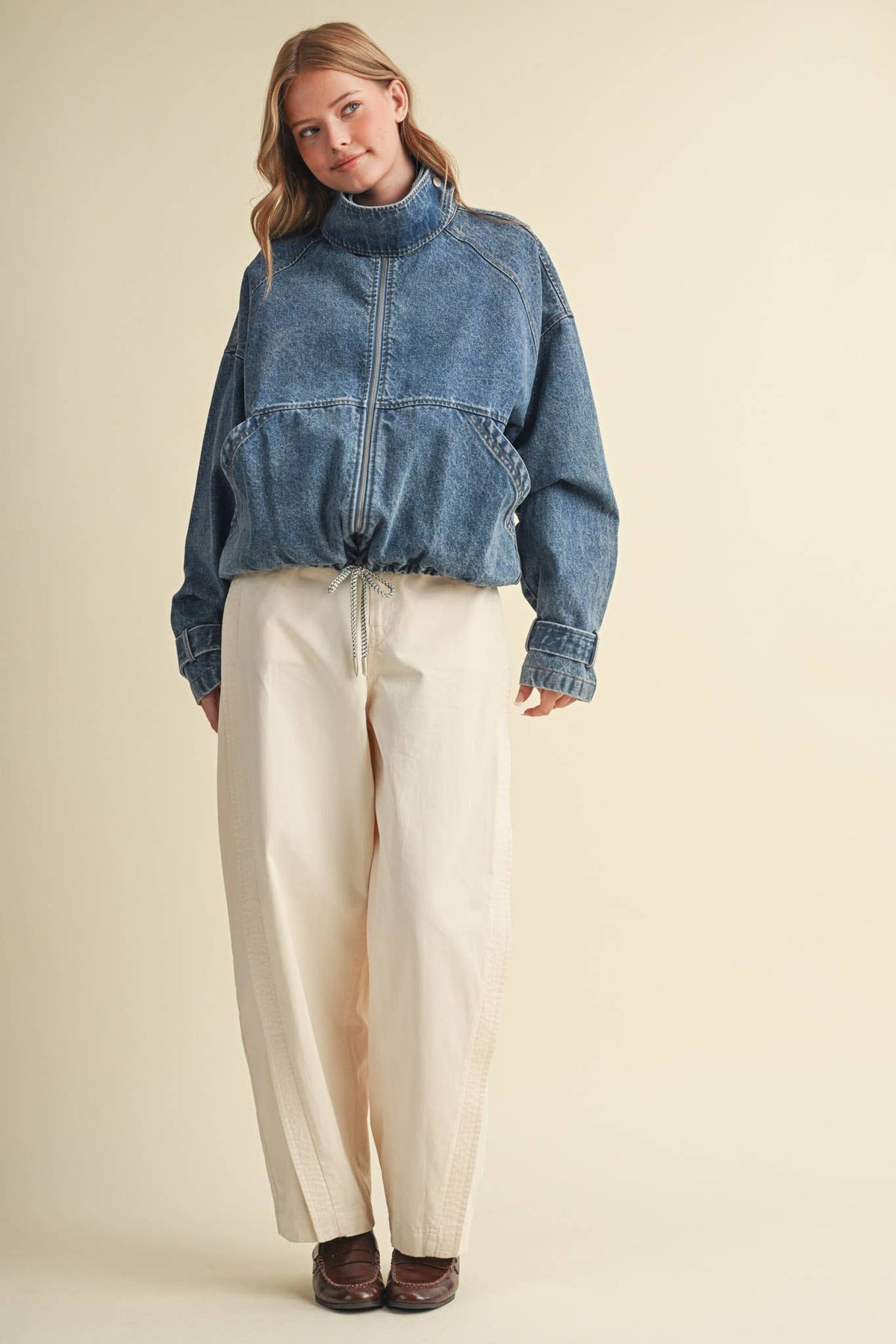 Drawstring Hem Denim Jacket