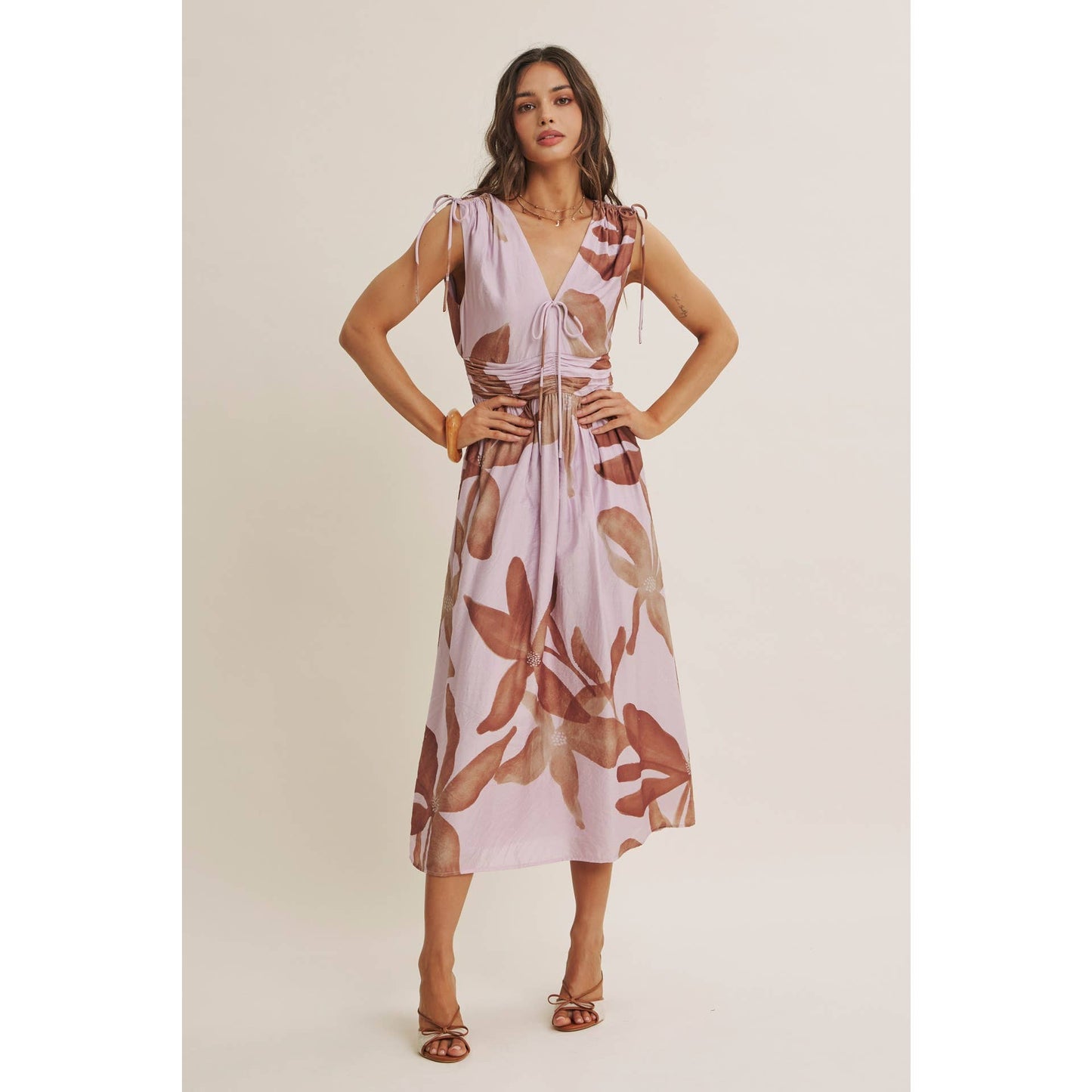 TROPICAL SUNSET OVERSIZED FLORAL MIDI WITH SHOULDER CUTOUT