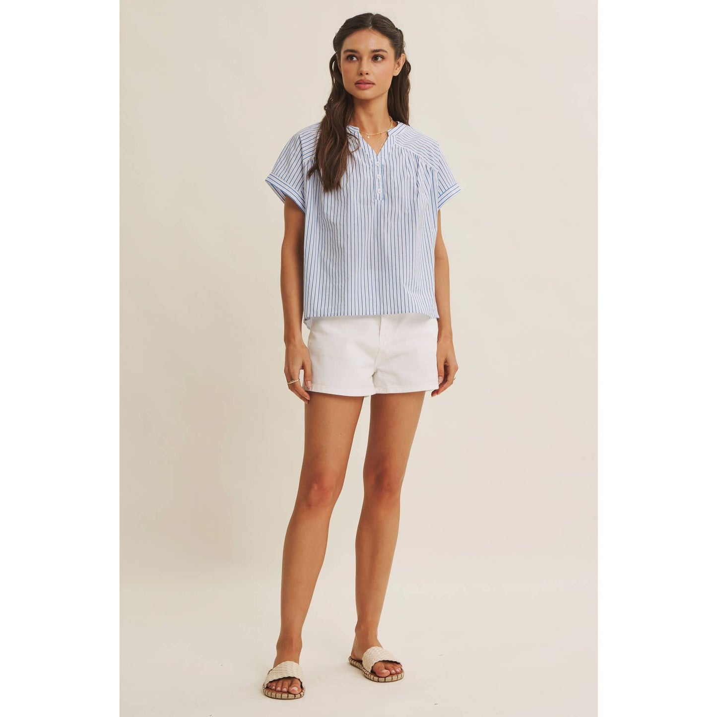 HARBOR MORNING CANDY STRIPE DROP SHOULDER BLOUSE TOP
