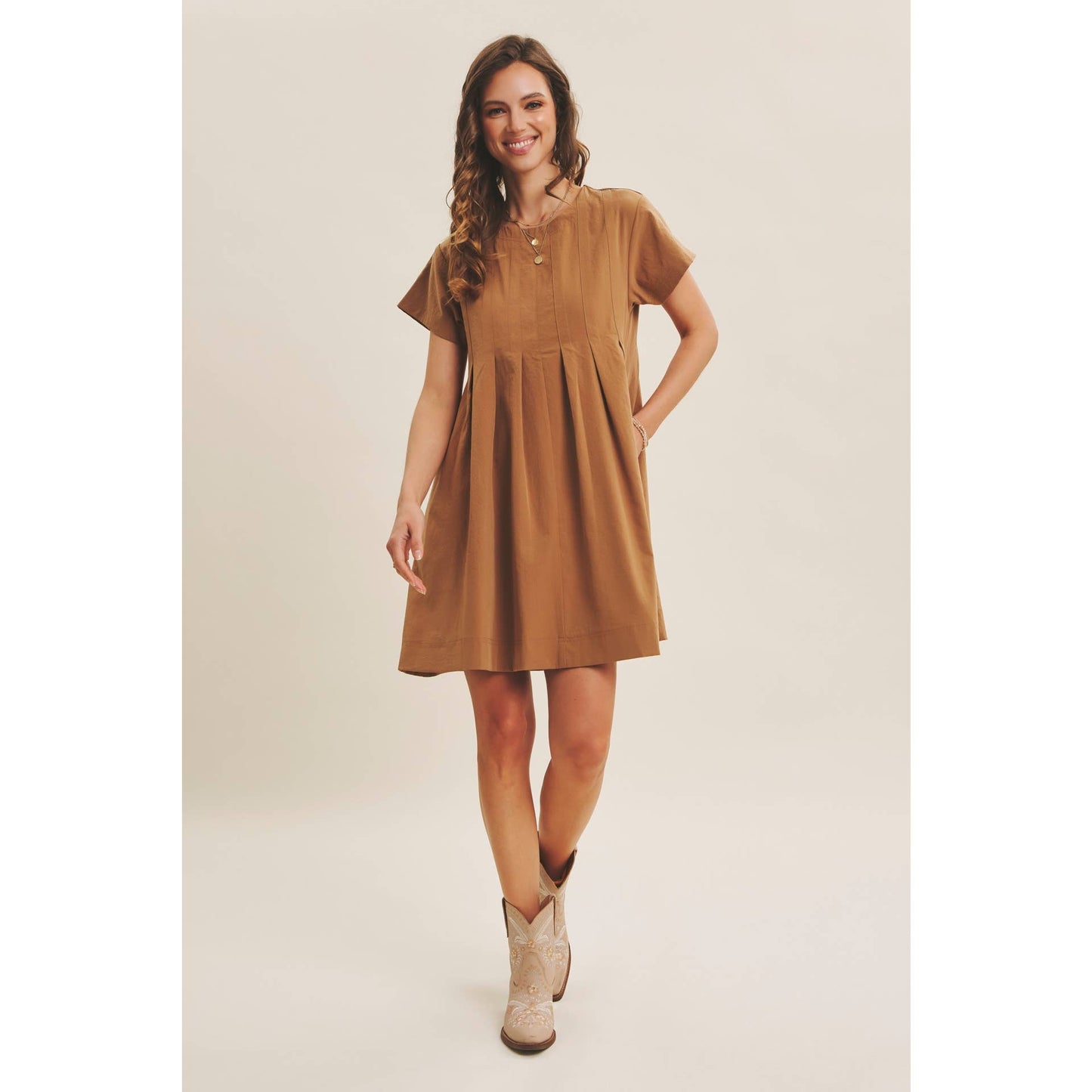 Easygoing Pleated Detail Mini Dress