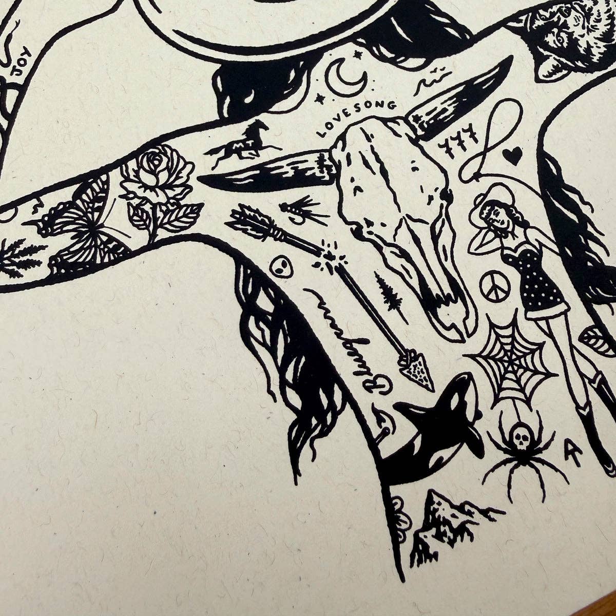 Tattooed Cowgirl 4 - Signed 10x8in Silkscreen Print on Recycled Paper