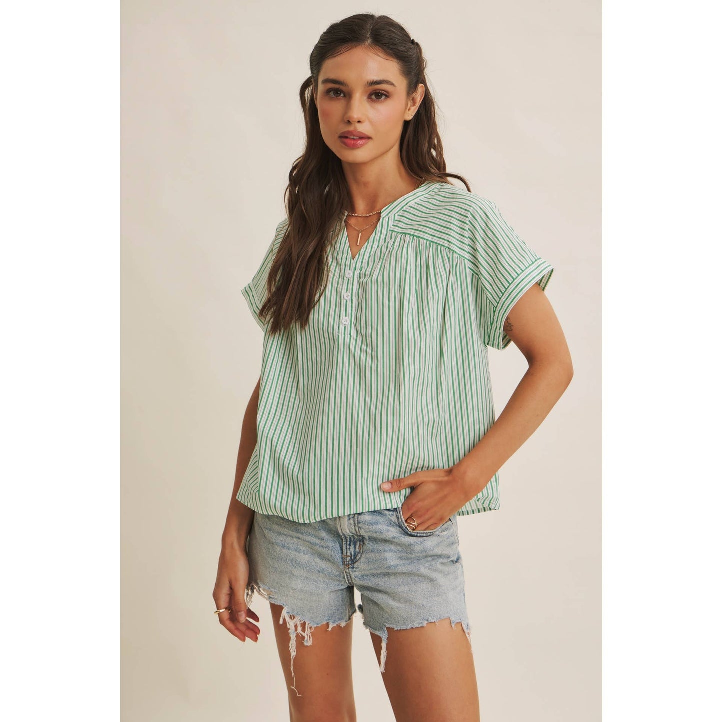 HARBOR MORNING CANDY STRIPE DROP SHOULDER BLOUSE TOP
