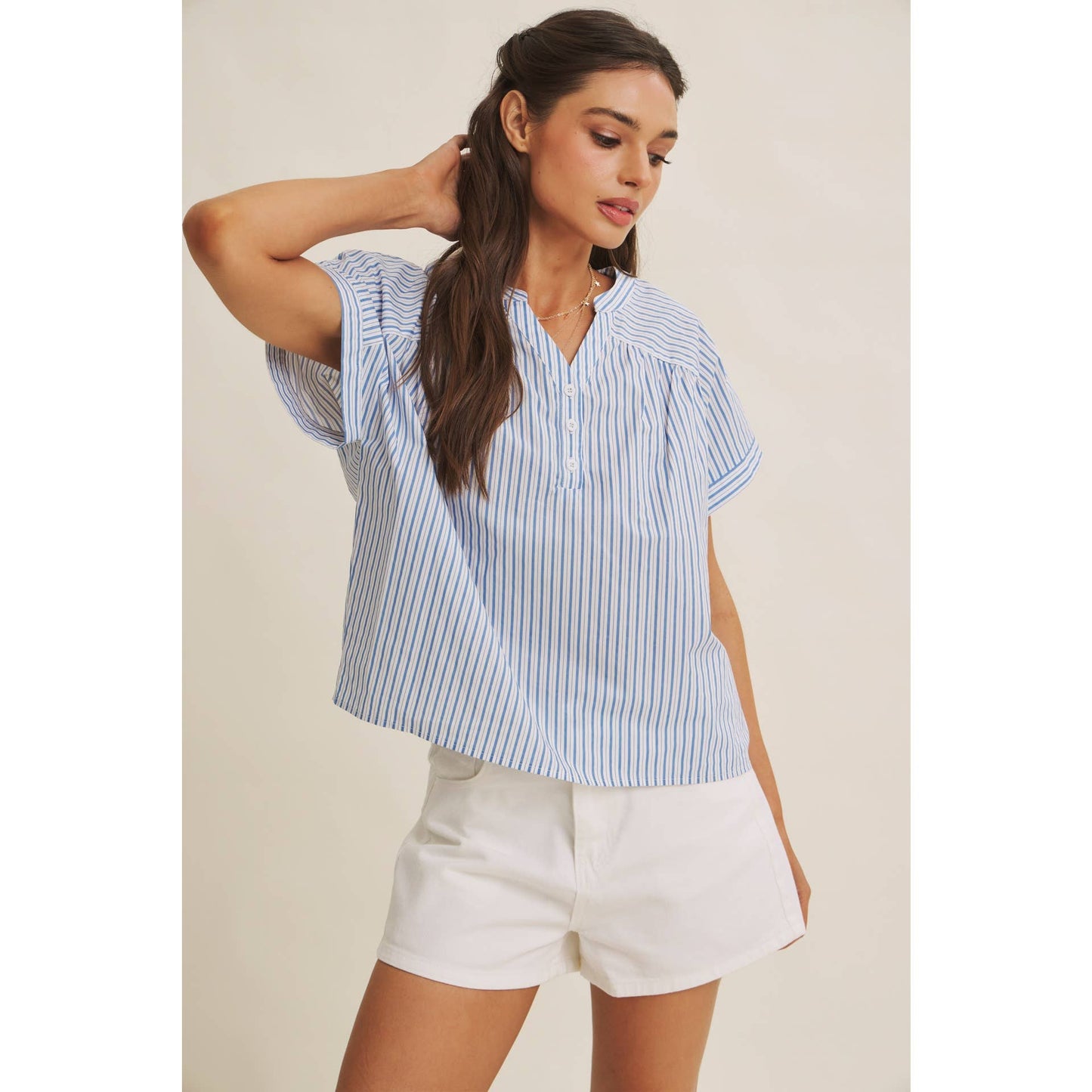HARBOR MORNING CANDY STRIPE DROP SHOULDER BLOUSE TOP
