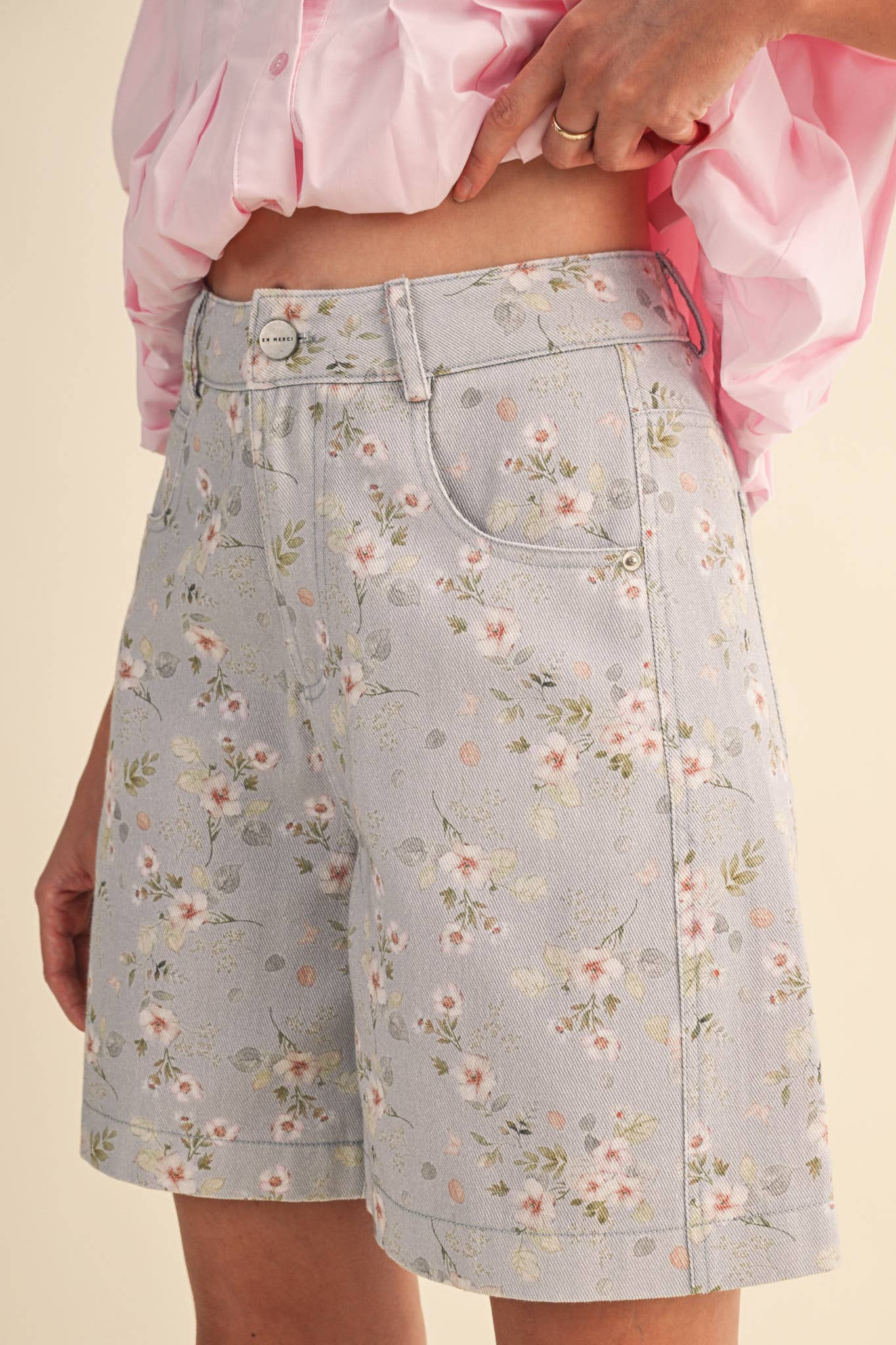 Denim Floral Bermuda Shorts