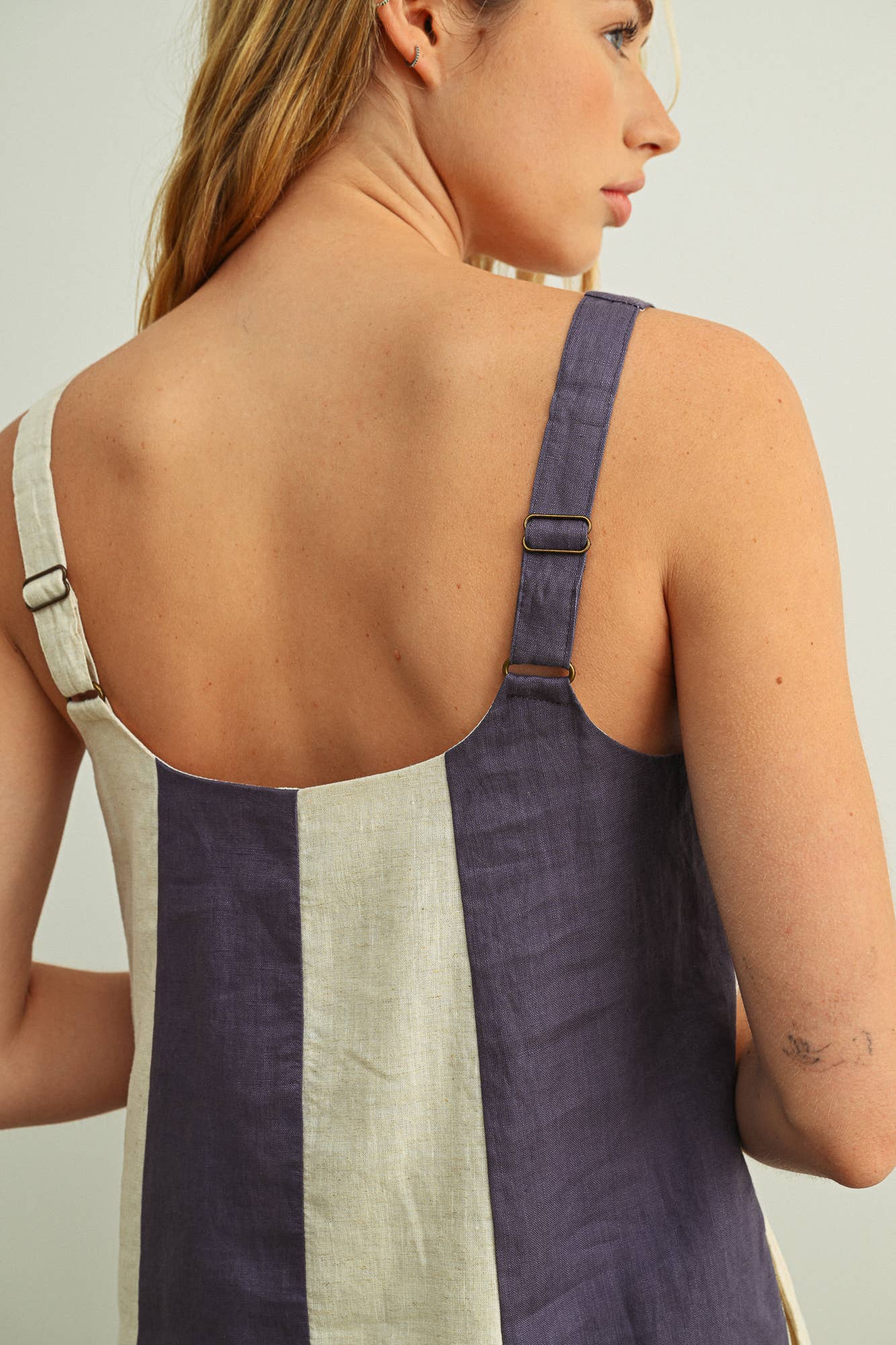 COLOR BLOCK LINEN MINI DRESS