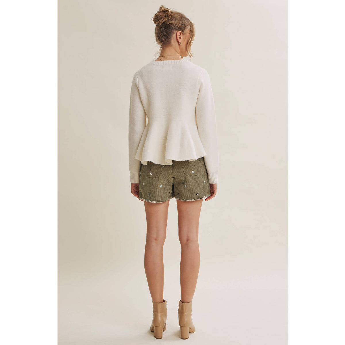 Daisy Embroidered Corduroy Shorts