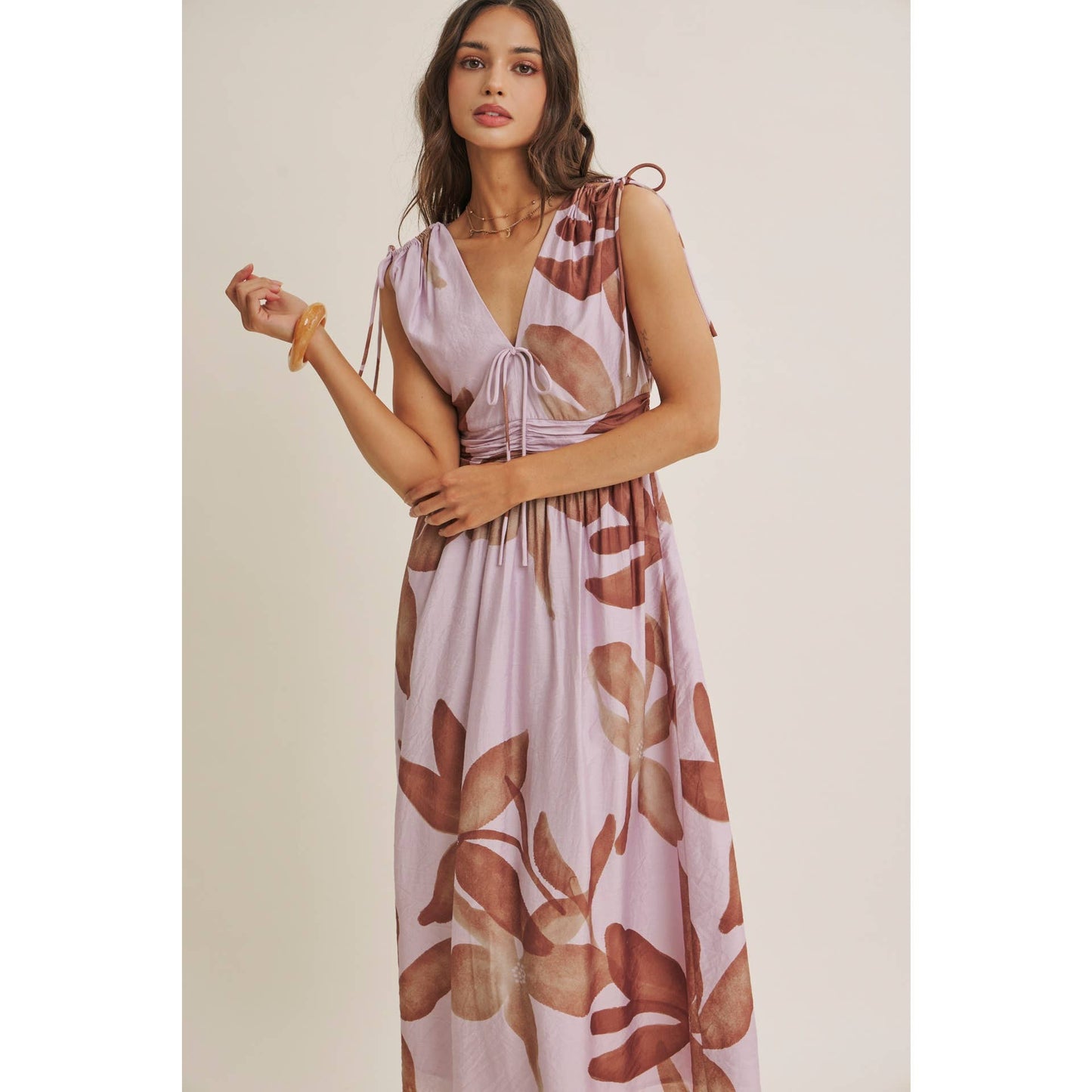 TROPICAL SUNSET OVERSIZED FLORAL MIDI WITH SHOULDER CUTOUT