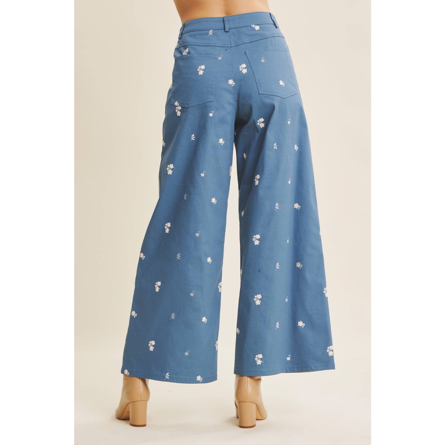 Embroidery Cotton Span Wide Leg Pants