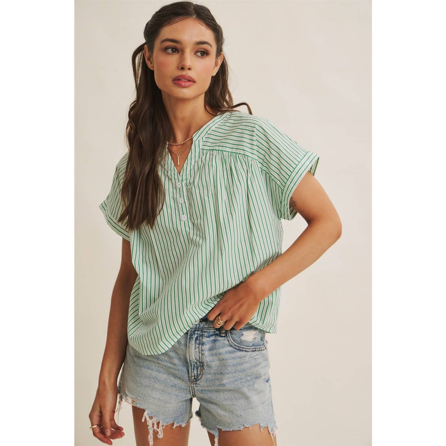 HARBOR MORNING CANDY STRIPE DROP SHOULDER BLOUSE TOP