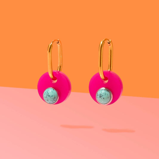 Deco Glam Medallion Oval Hoops Pink