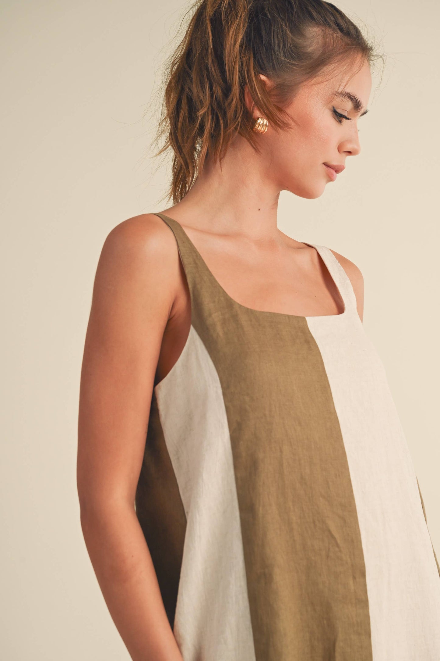 COLOR BLOCK LINEN MINI DRESS