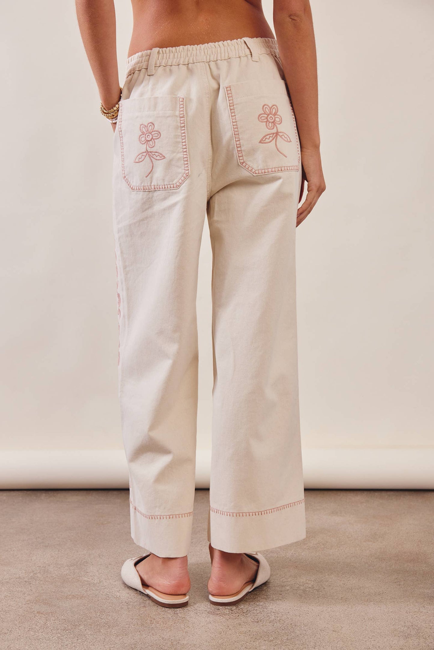 Floral Embroidered Cropped Wide-Leg Pants