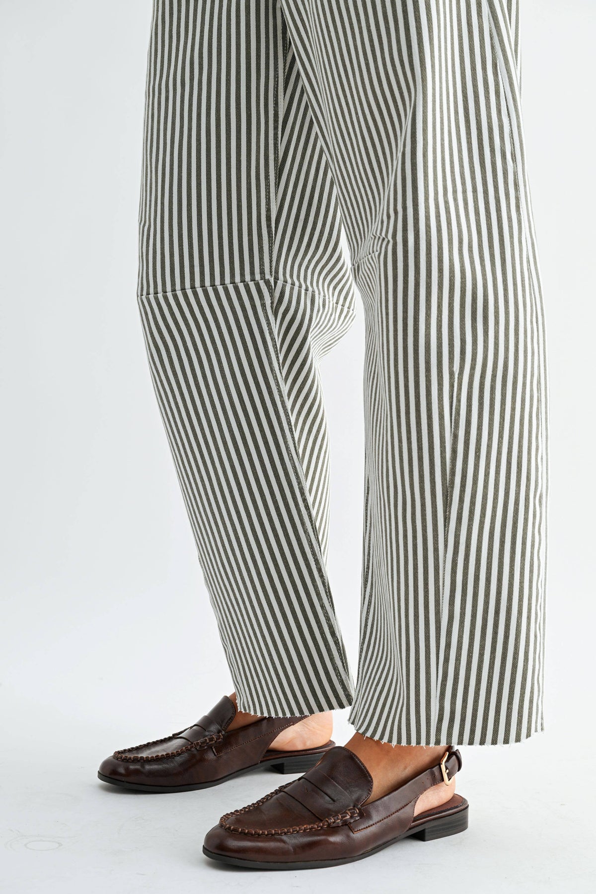 Olive Stripe Raw Hem Barrel Jean - Just Black Denim