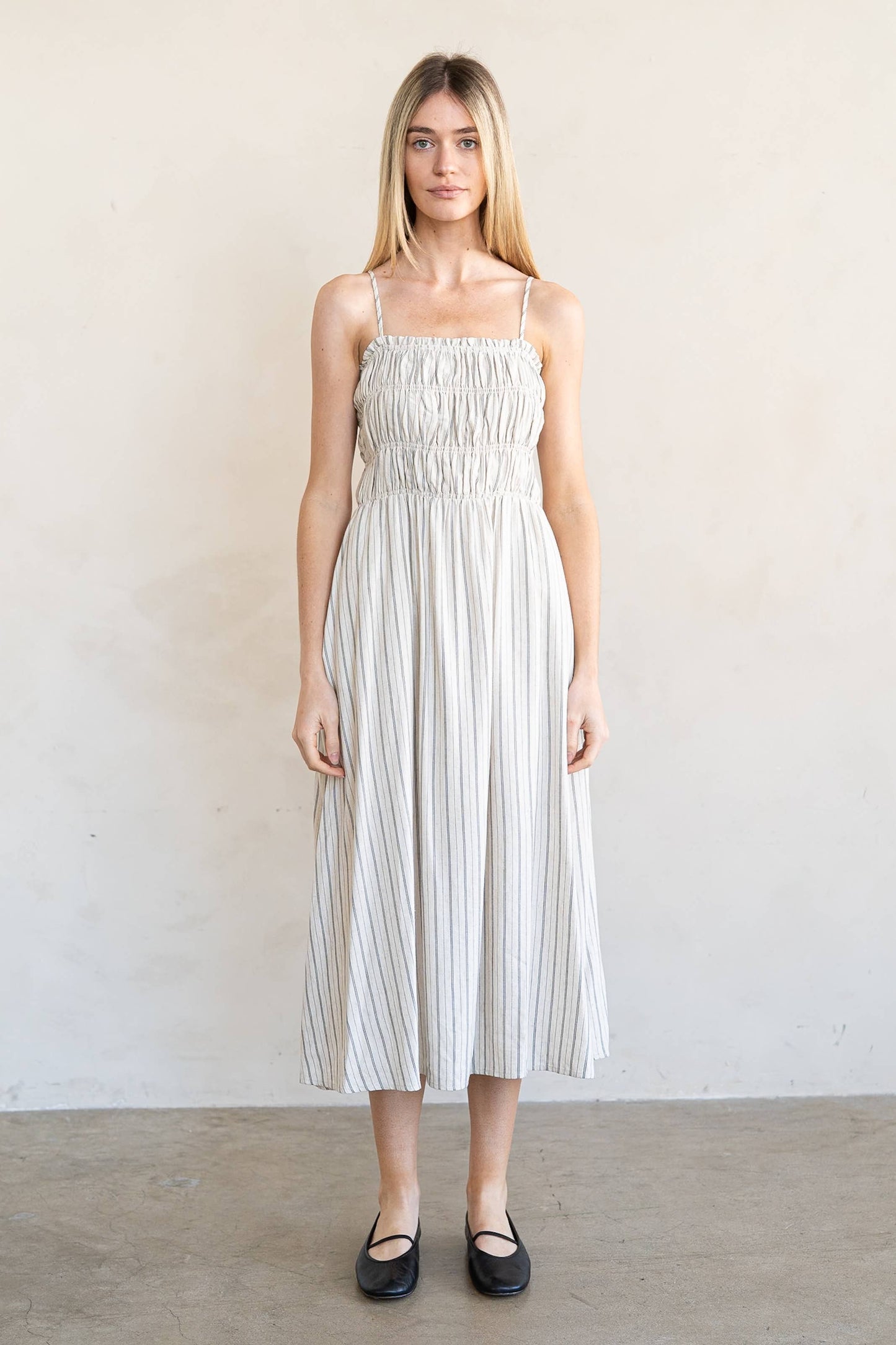 Striped Smocked Midi Dress