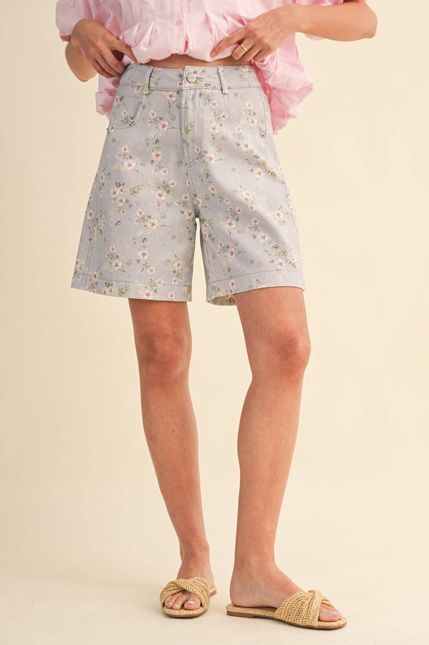 Denim Floral Bermuda Shorts